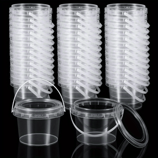 20pcs (10pcs Bucket +10pcs Lid) Clear Food-Grade Plastic Bucket with Handle - High Temperature Resistant for Sauces, Pickles, Lures, Etc. - Durable, Transparent Storage Solution for Homes And Restaurants