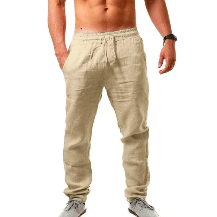Pantalon Homme en Coton et Lin, Jogging Décontracté, Couleur Unie, Taille Élastique, Coupe Droite et Ample, Sport, Course, Grandes Tailles pour Homme