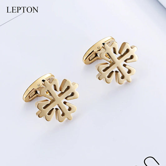 Lepton 18K Gold Plated Crusaders Cufflinks Matte Stainless Steel Cufflink For Mens Wedding Groom Business Cuff Links Gemelos