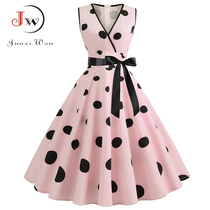 Robe de Soirée Vintage Femme Audrey Hepburn Années 50 60 Rockabilly à Pois Nœud Pin-up Longue Robe de Bal Robe de Fête Vestidos