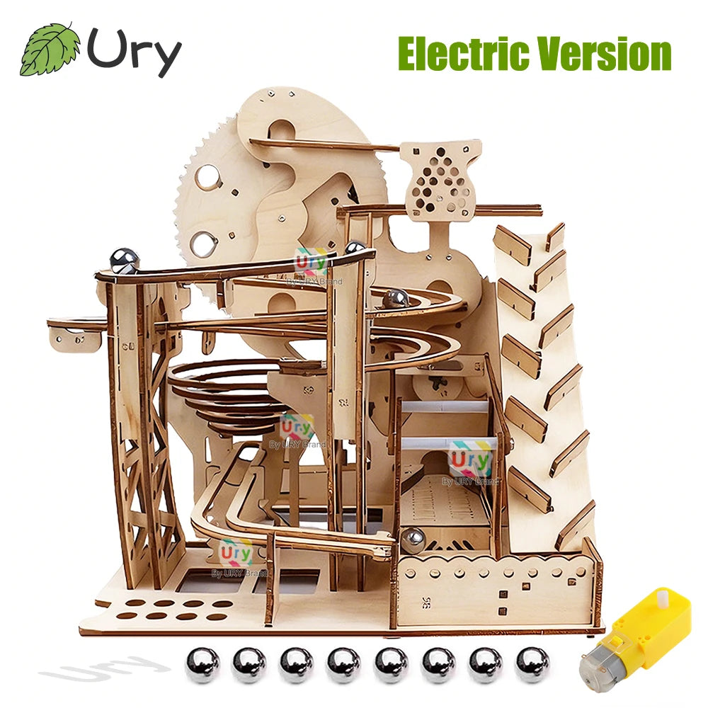 Ury 3D Holzpuzzle Murmelbahn Set Track Device Mechanisches Handmodell Wissenschaft Hoher Schwierigkeitsgrad Irrgarten Kugelmontagespielzeug für Jungen