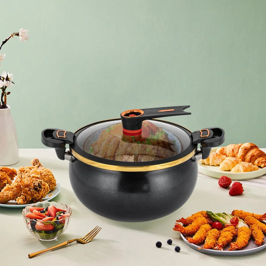 Household 7 L Chubby Micro-Pressure Pot Non-Stick Universal Stew Pot Visible Cover Large Capacity Soup Pan Induction Cooker