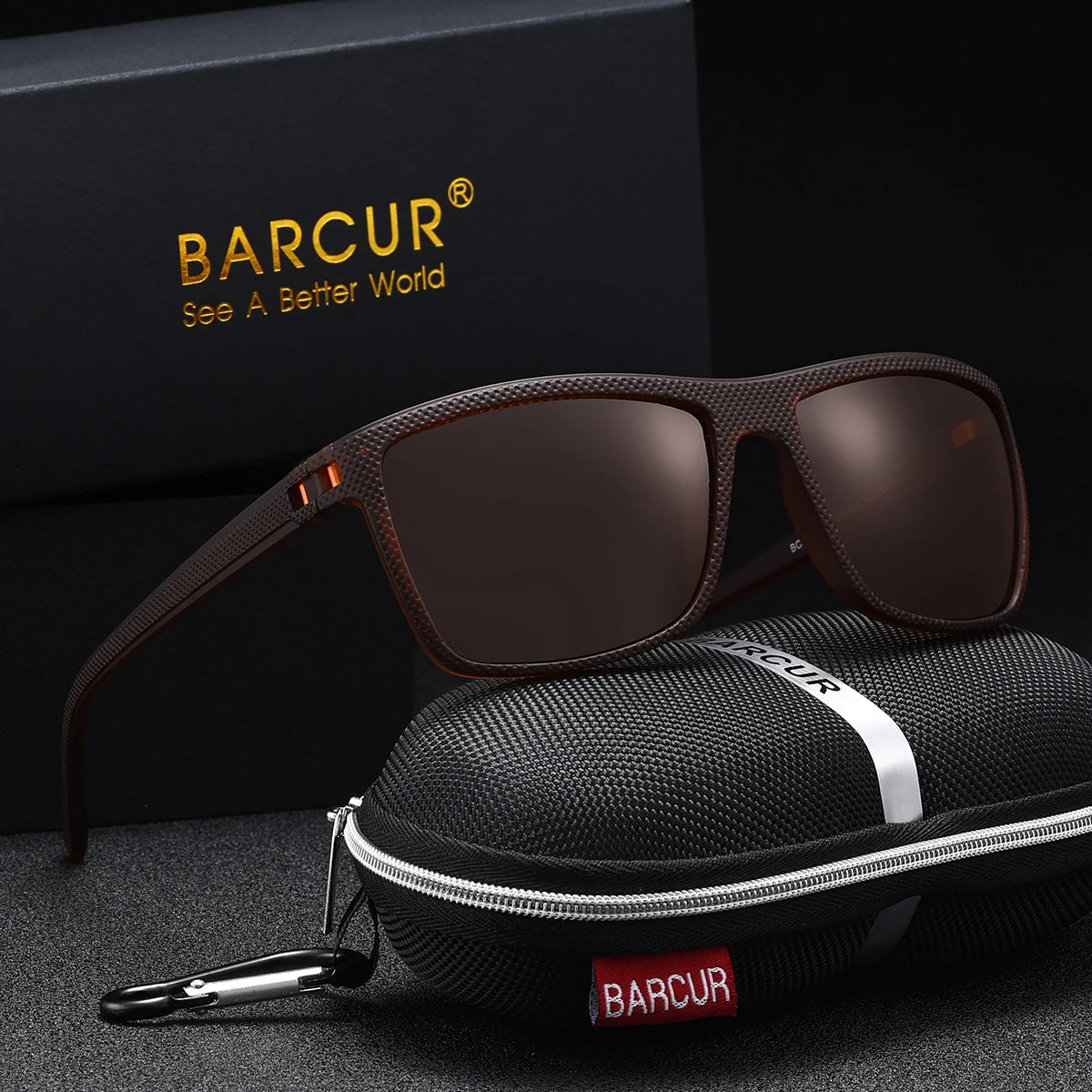 BARCUR Markenklassische Herren-Sonnenbrille, bequemer, robuster PC-Rechteckrahmen, TAC-Gläser, vielseitig, für jedes Alter, polarisiert