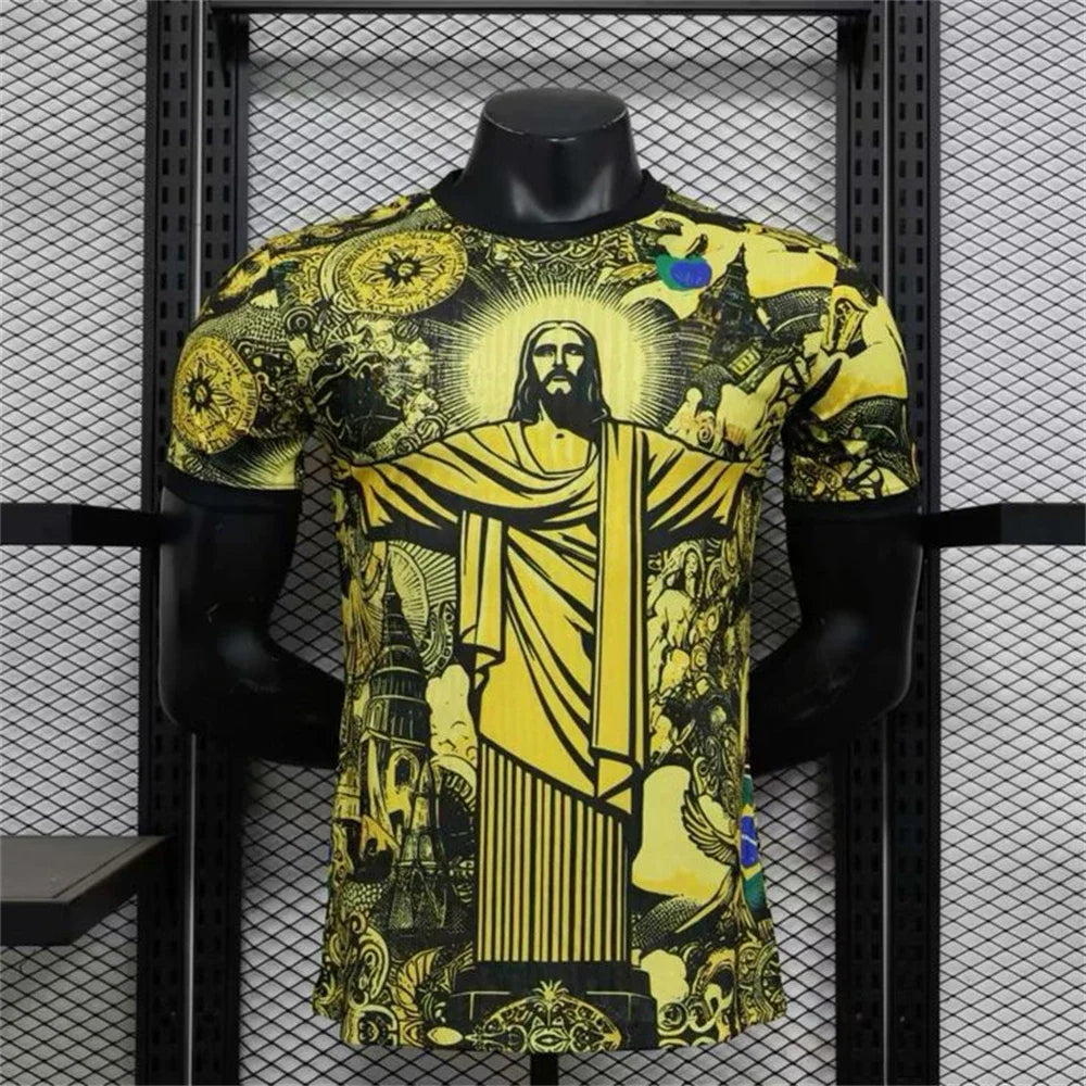 Haut d'entraînement de football d'été Brésil Édition Spéciale Jesus Maillot de Football Noir Gris Adulte Enfant T-shirts d'extérieur à séchage rapide