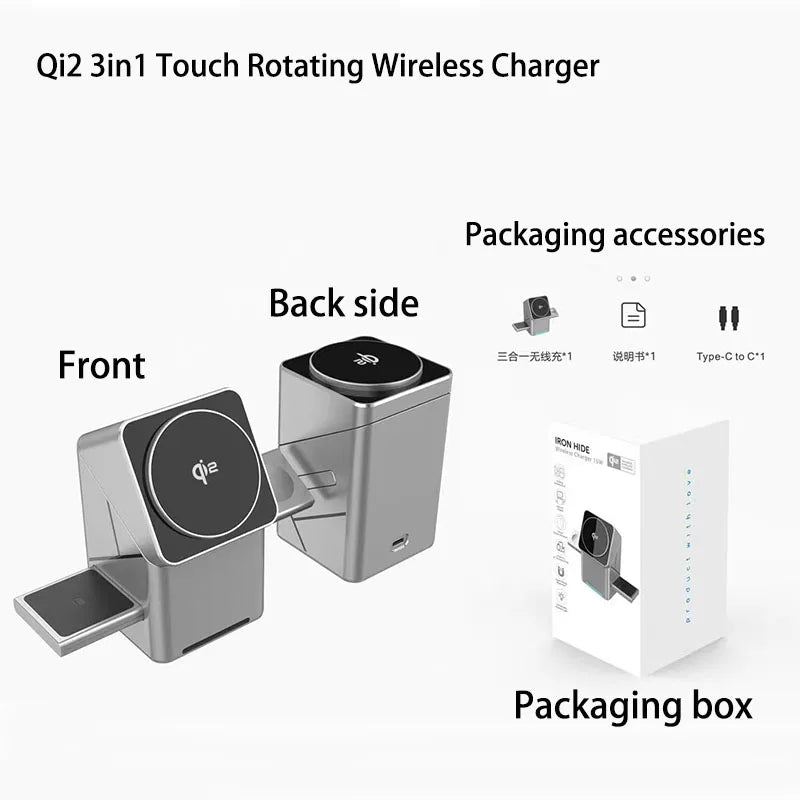 30W Touch Rotating Magnetic Multifunktions-3-in-1-Kabelloses Ladegerät für iPhone 16 15 14 13 Max Schnellladegerät Samsung Xiaomi