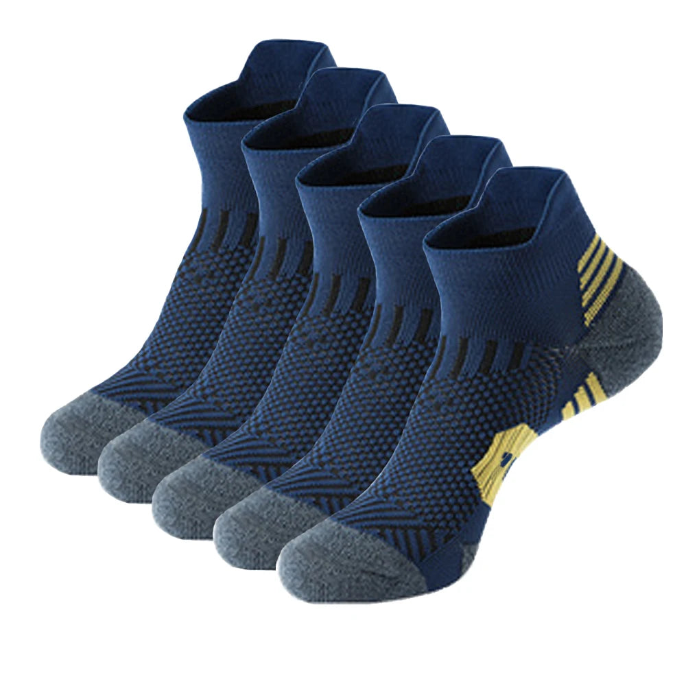 5 Paar neue Herrensocken, Frühling, knöchelhoch, dick gestrickt, Sportsocken, Outdoor, Fitness, atmungsaktiv, schnell trocknend, strapazierfähig, kurze Laufsocken