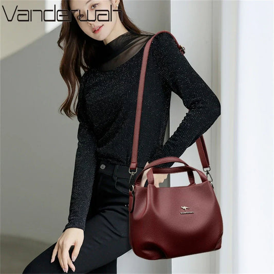Women Soft Leather Top-Handle Bags Luxury Designer Handbag Solid Color Ladies Shoulder Crossbody Bag And Purse Commuting Sac