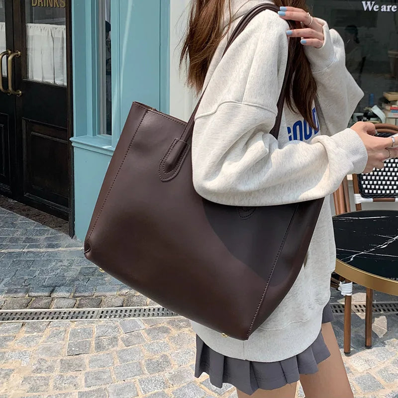 Vintage Damen Tragetasche, neue koreanische Version, große Kapazität, einfache Pendeltasche, modisch und vielseitig, Umhängetasche