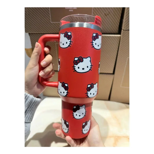 Kawaii Hello Kitty Tasse Isotherme 40 oz en Acier Inoxydable Anime avec Poignée, Paille, Tasse à Café avec Boîte d'Emballage, Livraison Rapide
