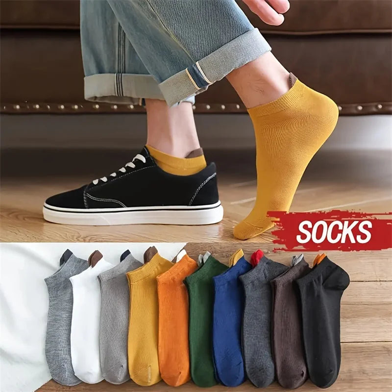 10 Pairs Fashion Mesh Summer Cute Cartoon Eyes Embroidered Sweat Absorbent Breathable Men Low Cut Ankle Knitted Boat Socks