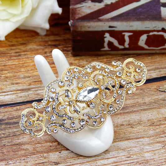 Sunspicems Chic Morocco Crystal Women Brooch Gold Color Arabic Flower Caftan Pins Arabesquitic Wedding Jewelry Dubai Bridal Gift