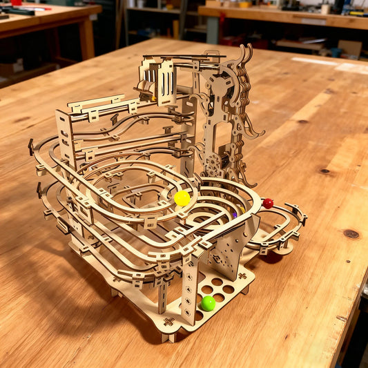 DIY Mechanical Ball Track Model Kit 3D Puzzle Construction Fun Set Wooden Building Blocks Christmas & Halloween Gift