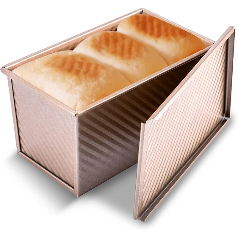 LMETJMA Moule à pain Pullman avec couvercle 450 g, moule à pain antiadhésif en acier au carbone, rectangulaire cannelé, boîte à toast, moule à gâteau JT157