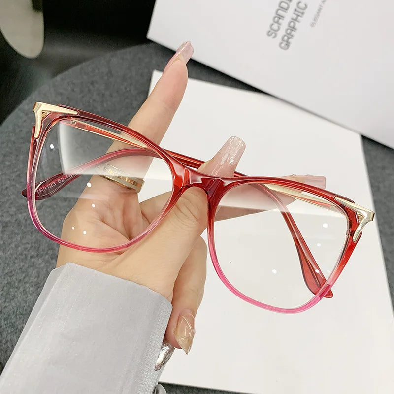 Retro Katzenaugen Anti-Blaulicht Brille für Damen, große Brillengestelle, Flachlichtbrillen, Outdoor Reise Deko Brillen