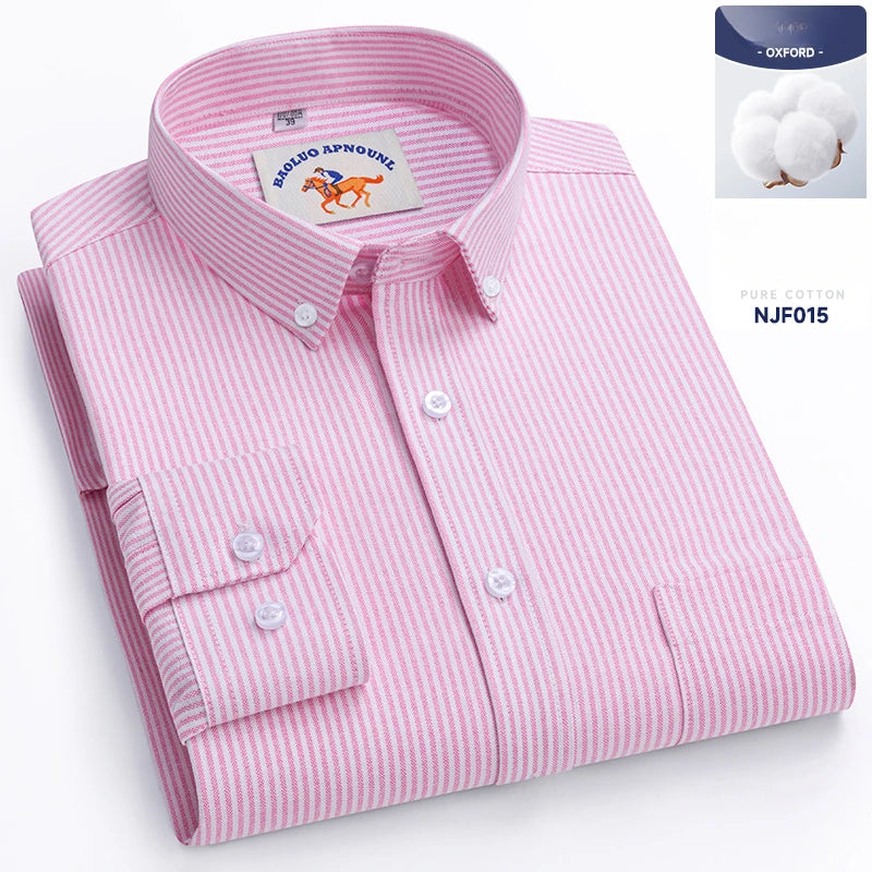 Große Größen 8XL 100% Baumwolle Oxford Langarmhemden für Herren Slim Fit Formelles Einfarbiges Hemd Gestreifte Oberteile Büro Weiße Business-Kleidung