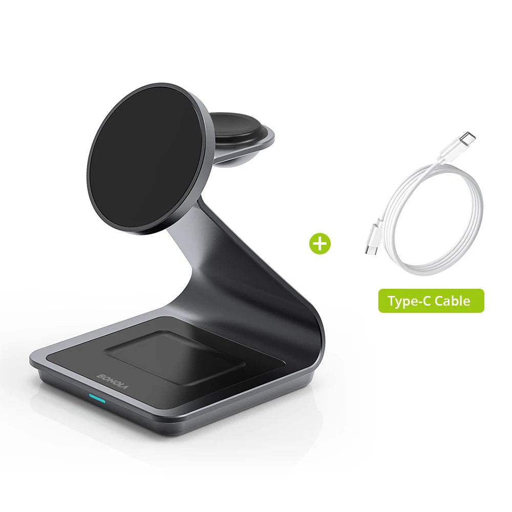 Bonola Magnetisches 3-in-1-Kabelloses Ladegerät für iPhone 17/16/15/13/14/12 30W Kabellose Ladestation für Apple Watch/AirPods Pro
