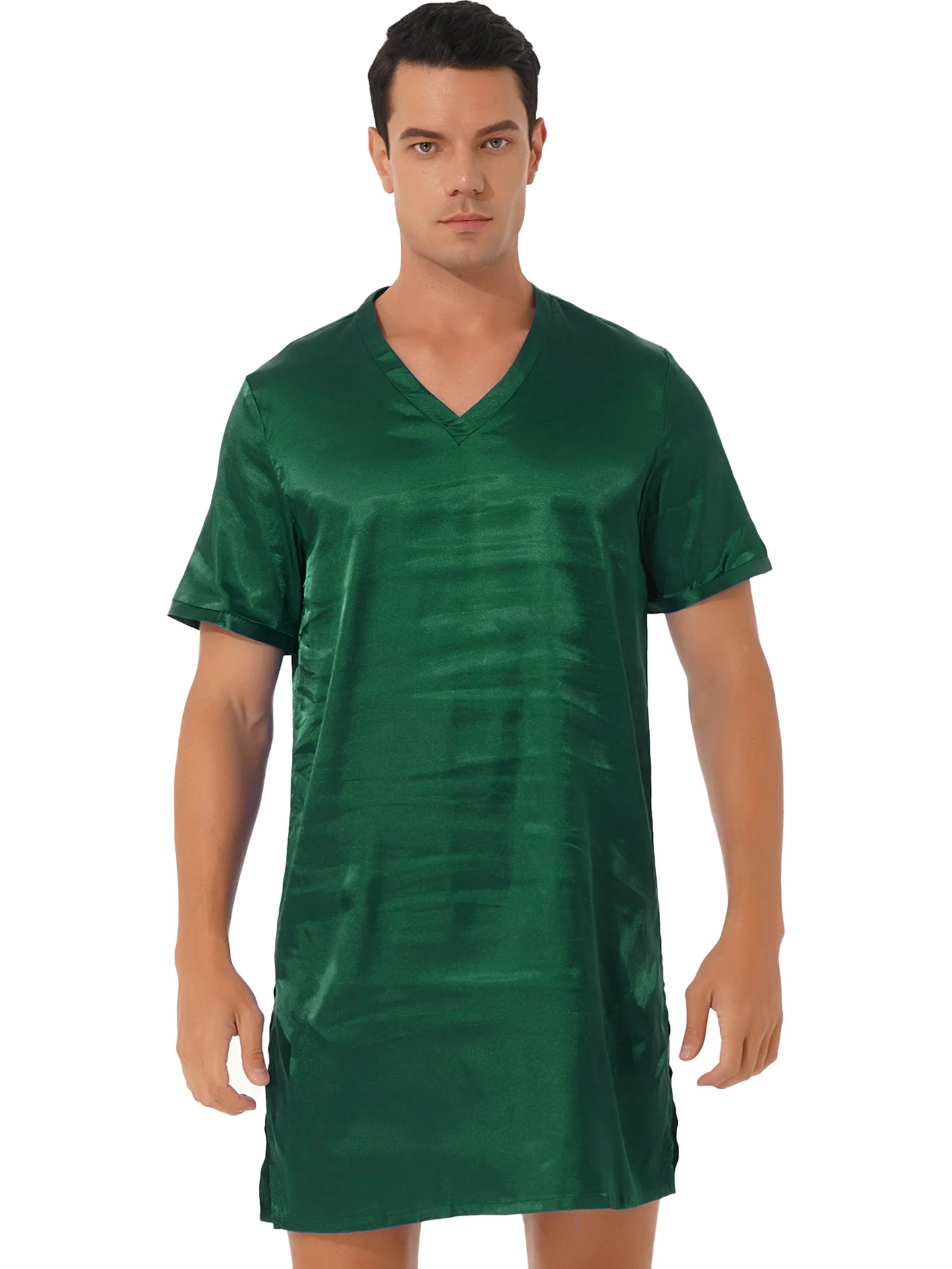 Damen Herren Seidensatin Pyjamas Schlafanzug Kurzarm Nachthemd Kimono Bademantel Schlafrock Morgenmantel Sommer Nachthemd Homewear