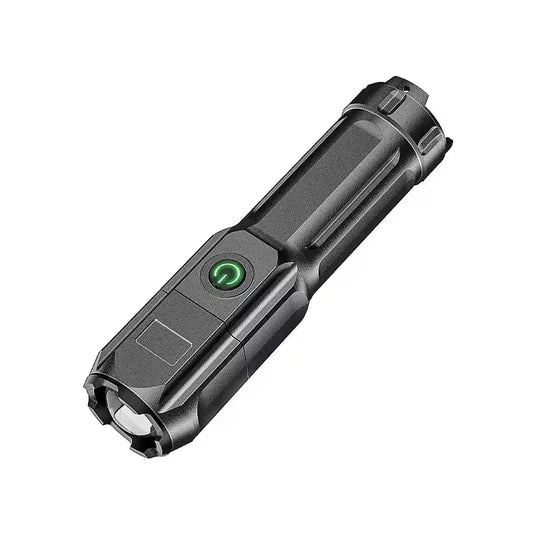 LED Camping-Taschenlampe, wiederaufladbar, USB-Strahler mit Zoom, integriertem Akku für Angeln, Outdoor, wasserdicht