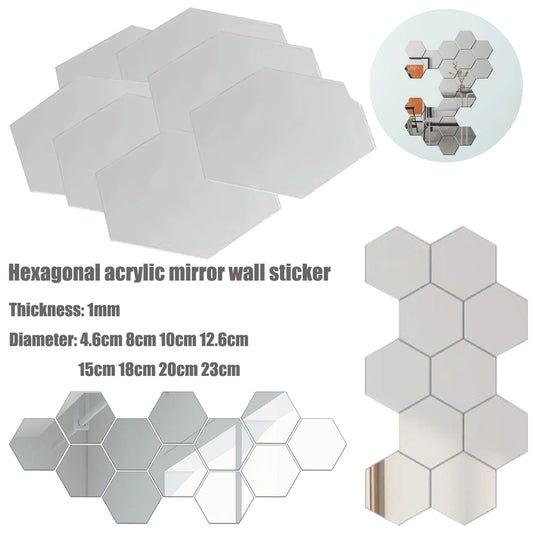 5-20pcs Hexagon Mirror Wall Tiles, Self-Adhesive Peel & Stick Decor for Living Room TV Background, Bedroom, Bathroom