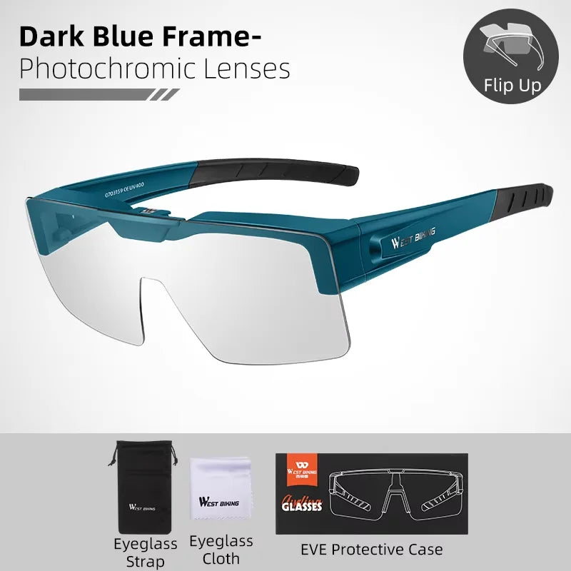 WEST BIKING Photochrome Radsport Sonnenbrille Klappgläser Polarisierte Brille Überbrille Sonnenschutz MTB Rennrad Nachtfahrbrille