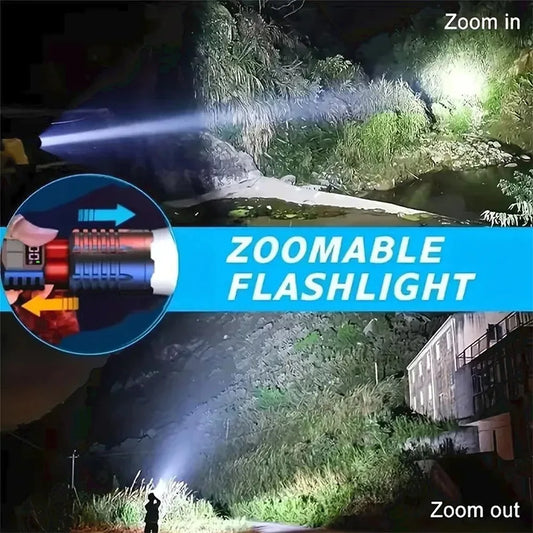 Super Bright COB LED Flashlight TYPE-C Rechargeable Zoomable With Side Light Waterproof Torch Camping Hiking Emergency Outdoor