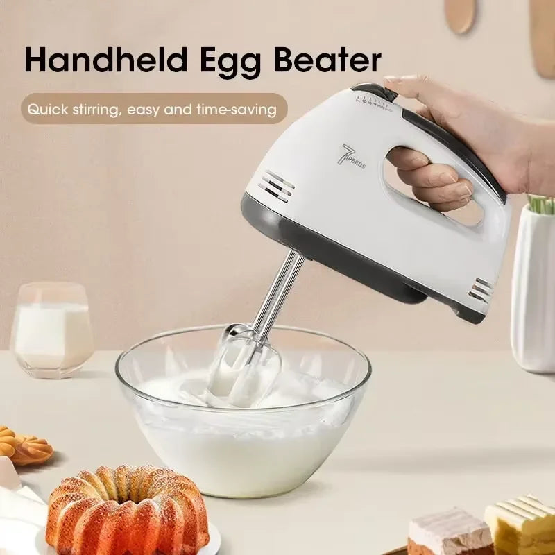 Handgehaltener elektrischer Eierschläger, automatischer Haushaltsmixer, Eiweiß- und Sahneschläger, Mini 7-Gang weiß EU/US-Stecker