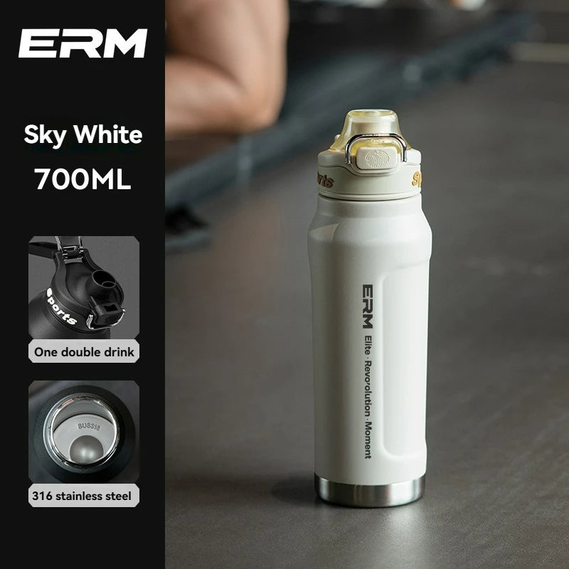 Bouteille d'eau isotherme chaude et froide en acier inoxydable, double paroi portable avec poignée, tasse de sport d'extérieur