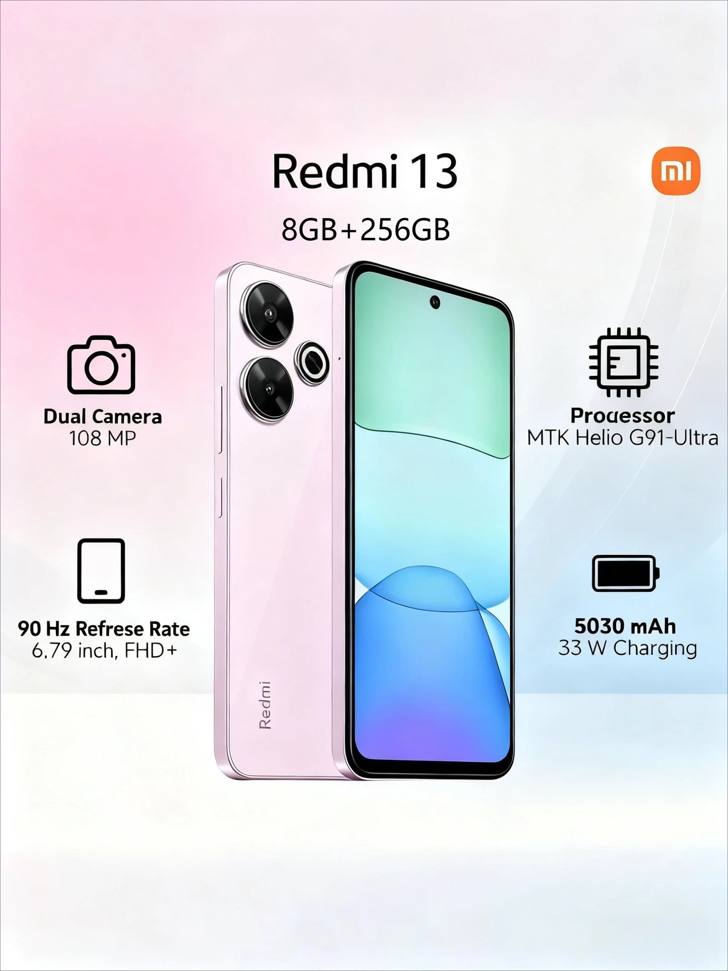 Smartphone Redmi 13 5G, écran FHD+ 120Hz de 6,79 pouces, appareil photo 108MP, batterie 5030mAh, charge rapide 33W