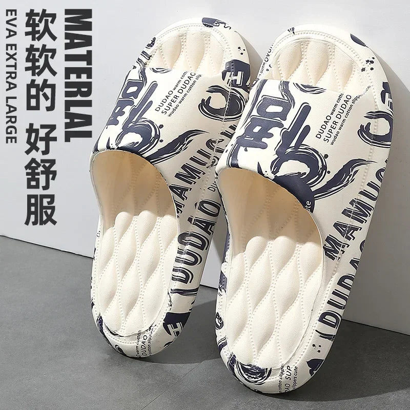 QYCKABY 2024 Herren Sommer Pantoffeln Strand Sandalen Flip Flop bedruckt dicksohlig Jungen Mädchen Unisex Haus Badeschuh Große Größe 46-47