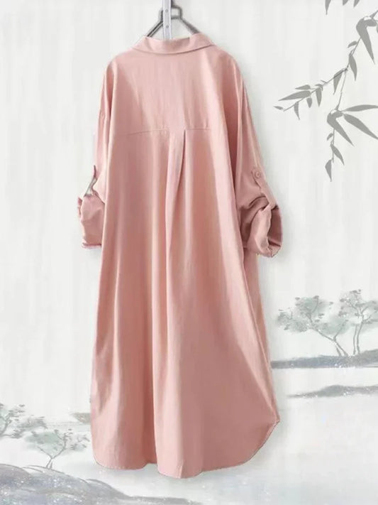 Chemisier ample grande taille respirant Chemise mi-longue coréenne décontractée Chemises d'automne Femme Chemises unies simples à manches longues