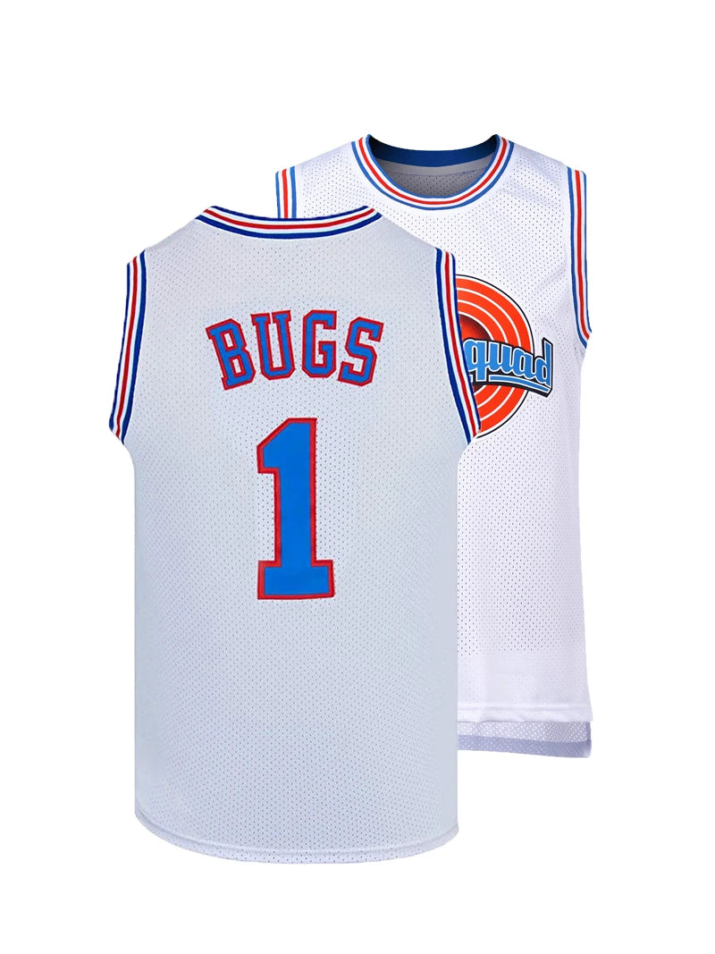 Herren Basketball Trikot Bugs #1 Space Movie Trikot Hip Hop Sportshirt Halloween Party Weiß S-3XL