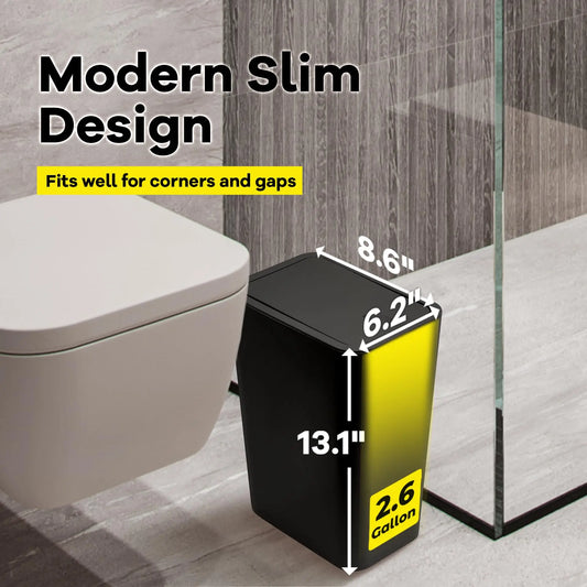 Poubelle de Salle de Bain - Petite Poubelle de 10L avec Couvercle à Pression pour Toilettes, Chambre, Salon – Corbeille en Plastique avec Couvercle Pop-up