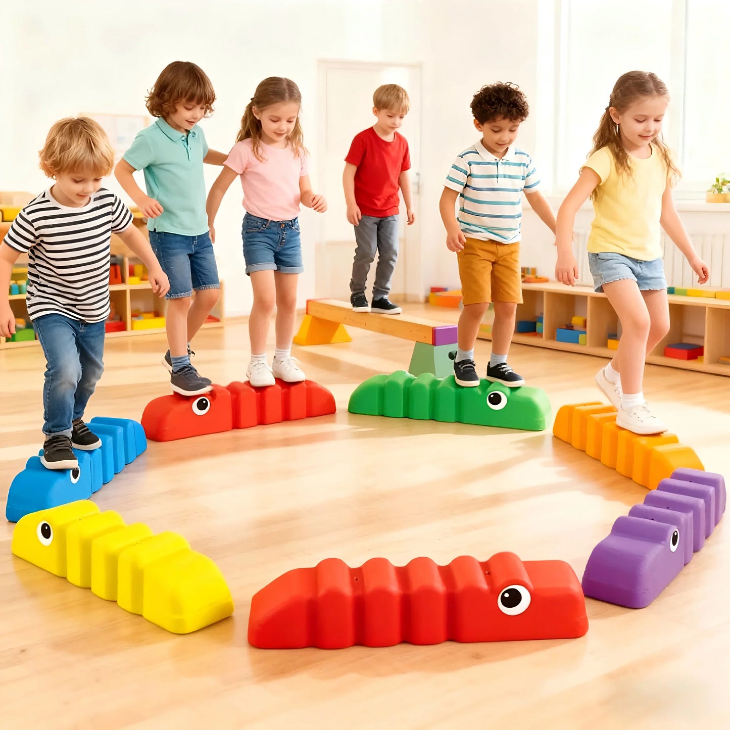 6TLG Anti-Rutsch Wellenmuster Balancierbalken, Indoor & Outdoor Kinder Gymnastik Fitness Spielzeug, Balance Koordination Kraft