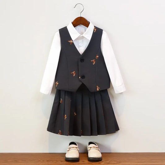 Autumn Winter Children Formal Suit For Boy Butterfly Embroidery College Kids Boys Suit Children Girl Hosting Performance Dresses