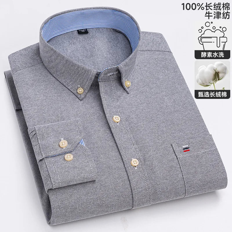 Herrenhemd Übergröße 100-220 Catties 100% Baumwolle Langarm Business Casual Voll-Oxford-Gewebe Übergröße Karohemd