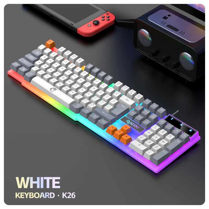 Clavier unique et souris de clavier RAIKU T26 Souris de clavier lumineuse trois tons Clavier de jeu tactile mécanique filaire
