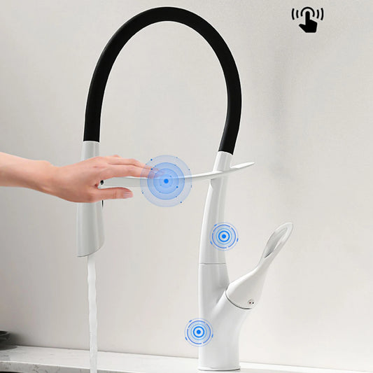 Luxury gun gray brass kitchen faucet with intelligent touch design Single handle hot and cold water magnetic suction sink faucet