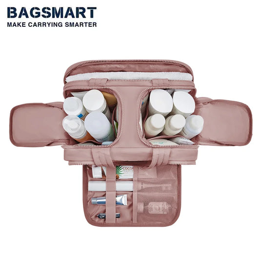 Trousse de Toilette de Voyage Grande Capacité BAGSMART Trousse de Maquillage Ouverture Large Trousse de Rangement Cosmétique Portable avec Poignée pour Accessoires de Toilette