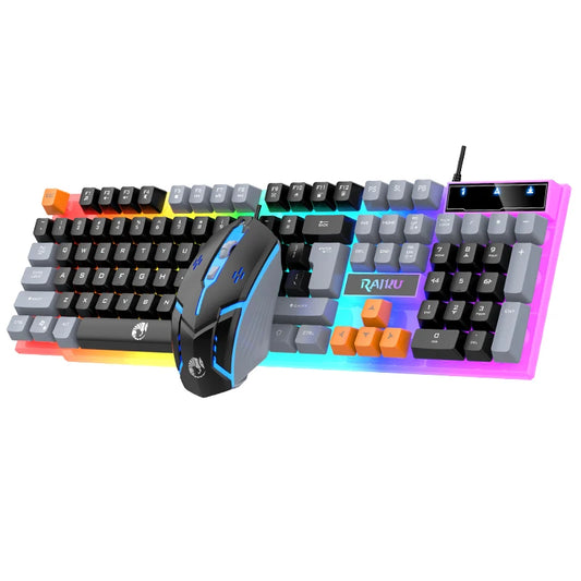 Einzeltastatur und Tastaturmaus RAIKU T26 Dreifarbig leuchtende Tastaturmaus Kabelgebundenes mechanisches Touch-Gaming-Maus-Tastatur-Set