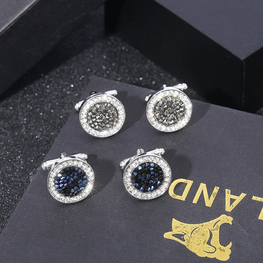 Modern Mens Cufflinks Pave Round Crystal Cuff Links Black Blue Rhinestone Color Dust Formal Button Ornaments