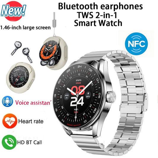 2025 New NFC Men Smart Watch Bluetooth Call Heart Rate Monitoring HD Large Screen TWS 2-in-1 Sports Trajectory Women SmartWatch