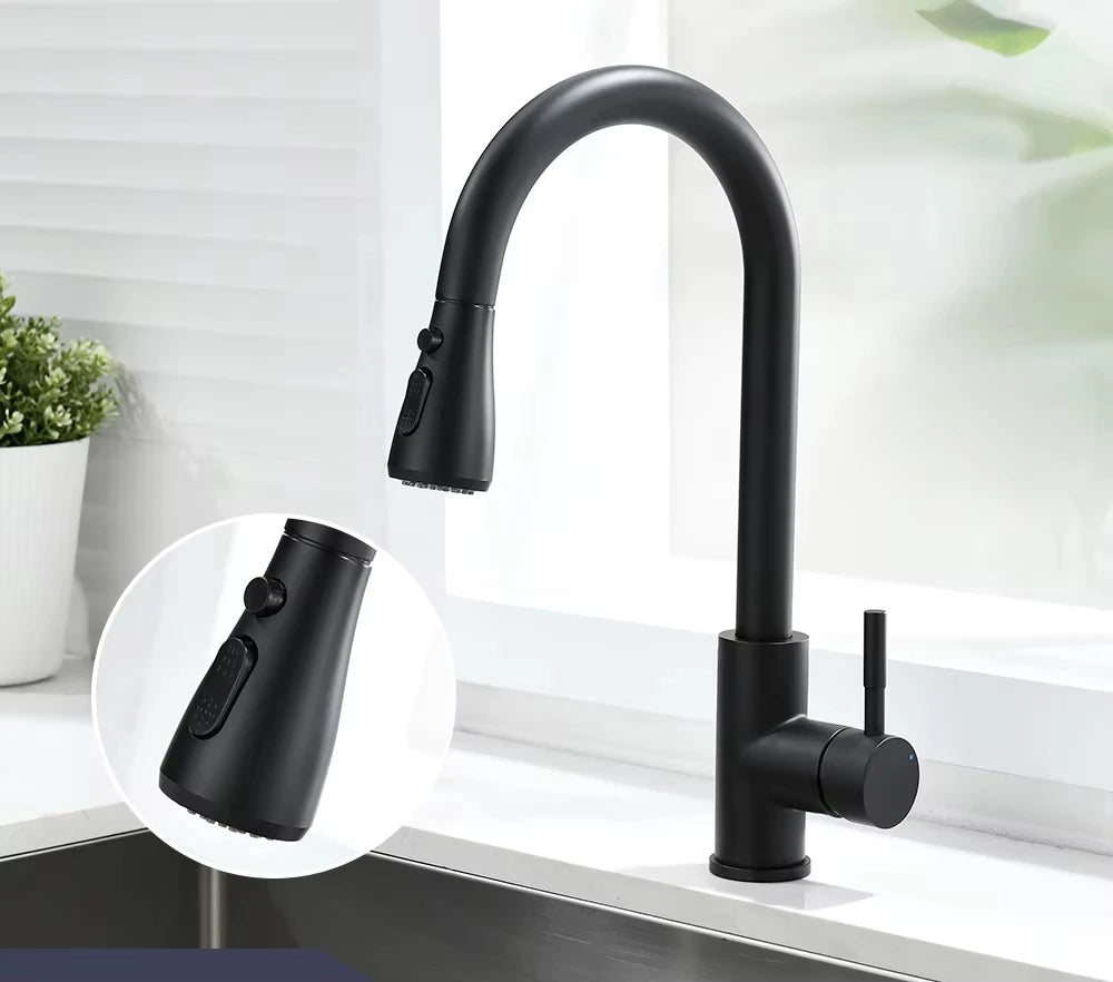 Küchenarmaturen Gebürstet Nickel Ausziehbare Küchenspüle Wasserhahn Deckmontierter Mischbatterie Strahlbrausekopf Heiß Kalt Armaturen Silber