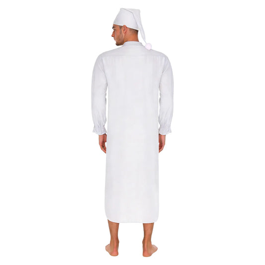 Herren Vintage Nachthemd Schlafanzug mit Schlafmütze V-Ausschnitt Rüschenbesatz Langarm mit Kordelzugbündchen Lockeres Schlafkleid