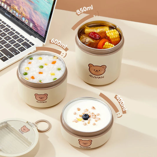 Portable Leak-Proof 316 Stainless Steel Insulated Lunch Container With Folding Spoon Thermal Lunch Box For Kid Student Heatable