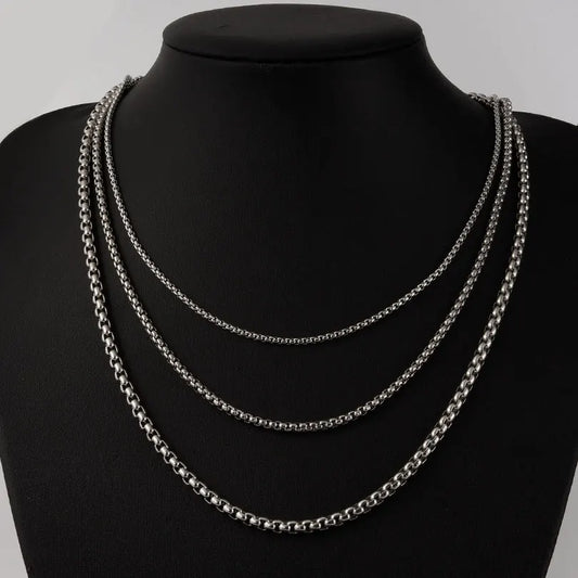 45/50/60/70/80/90cm Long Chain Simple Jewelry Around Neck Decor Stainless Steel Box Necklaces For Women Men DIY Pendant Supplies