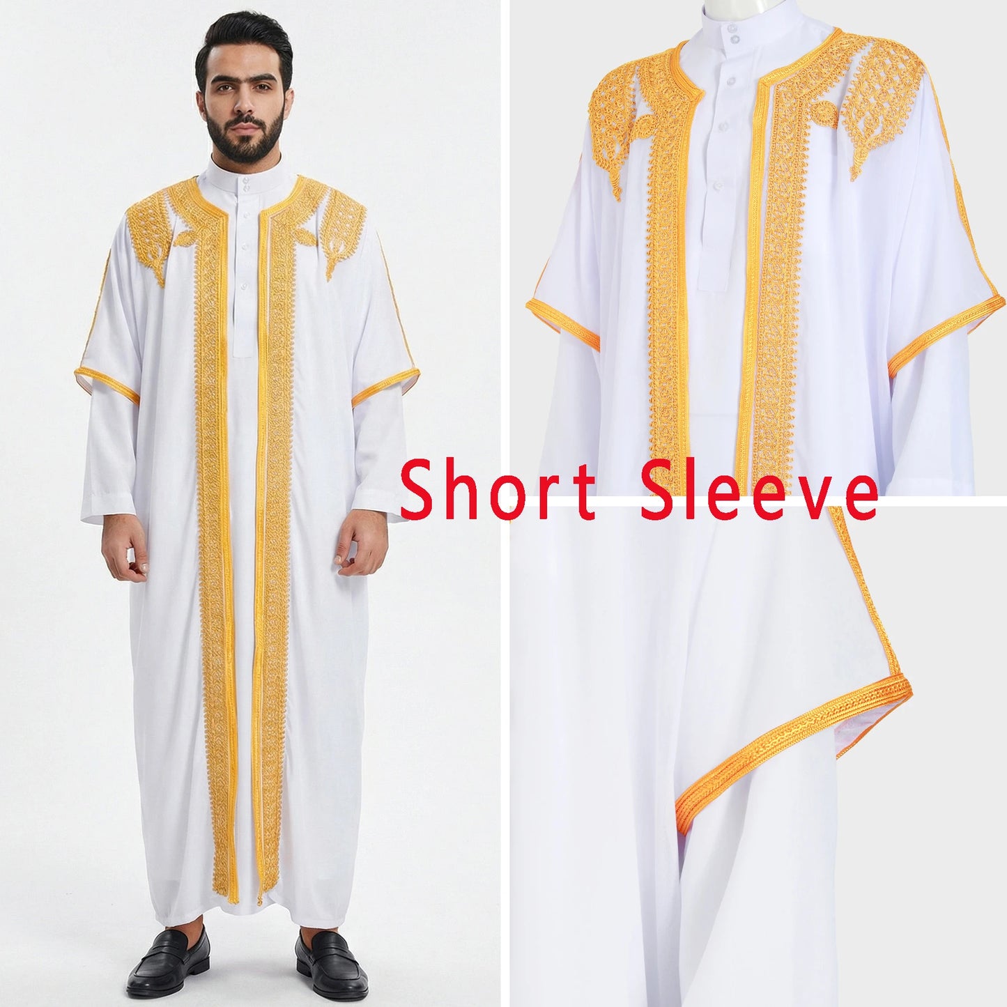 Robe arabe traditionnelle pour homme Thobe brodé, vêtement ethnique du Moyen-Orient, Jubba Thobes Aïd Djellaba Kimono Abaya Thoub Dishdasha