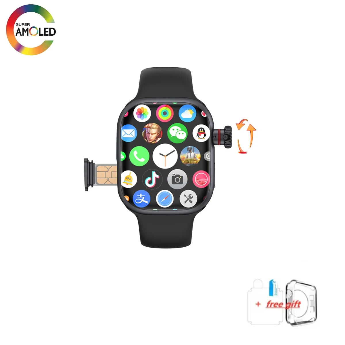 CD99 Uhr X 5G Smartwatch 2,29 Zoll AMOLED 5G LTE Smartwatch mit 180° drehbarer Kamera GPS WiFi SIM-Kartensteckplatz Gesundheitsüberwachung