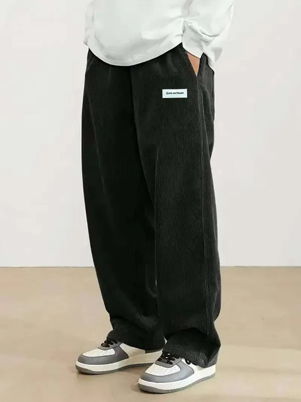 Herren-Cordhose für den Herbst, lässig, modisch, locker geschnitten, gerade Jogginghose, elastischer Bund, Kordelzug, Outdoor-Streetwear