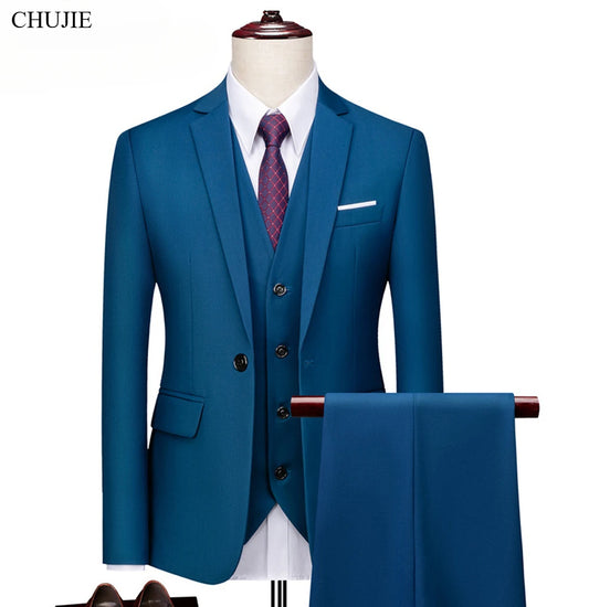 Suits For Men 3 Pieces Set Elegant Wedding Fashion Classic Full Jackets Vest Pants Blazers Outfit 2025 Formal Costume
