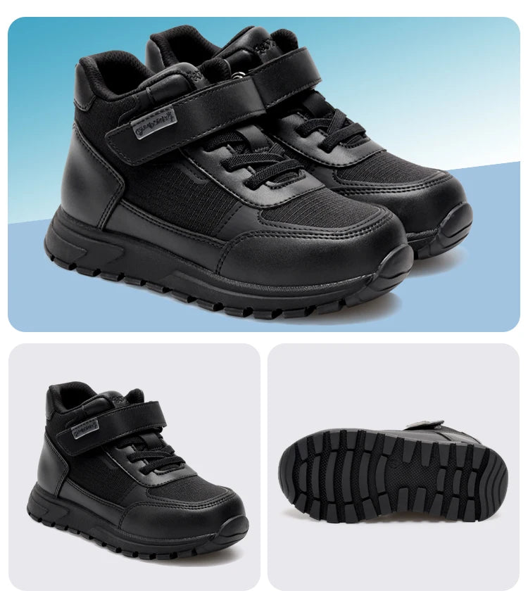 Princepard Kinder Orthopädische Sneaker Schwarz High Top Gewölbeunterstützung für Plattfüße Korrigierende Kinderschuhe Schule Freizeitschuhe